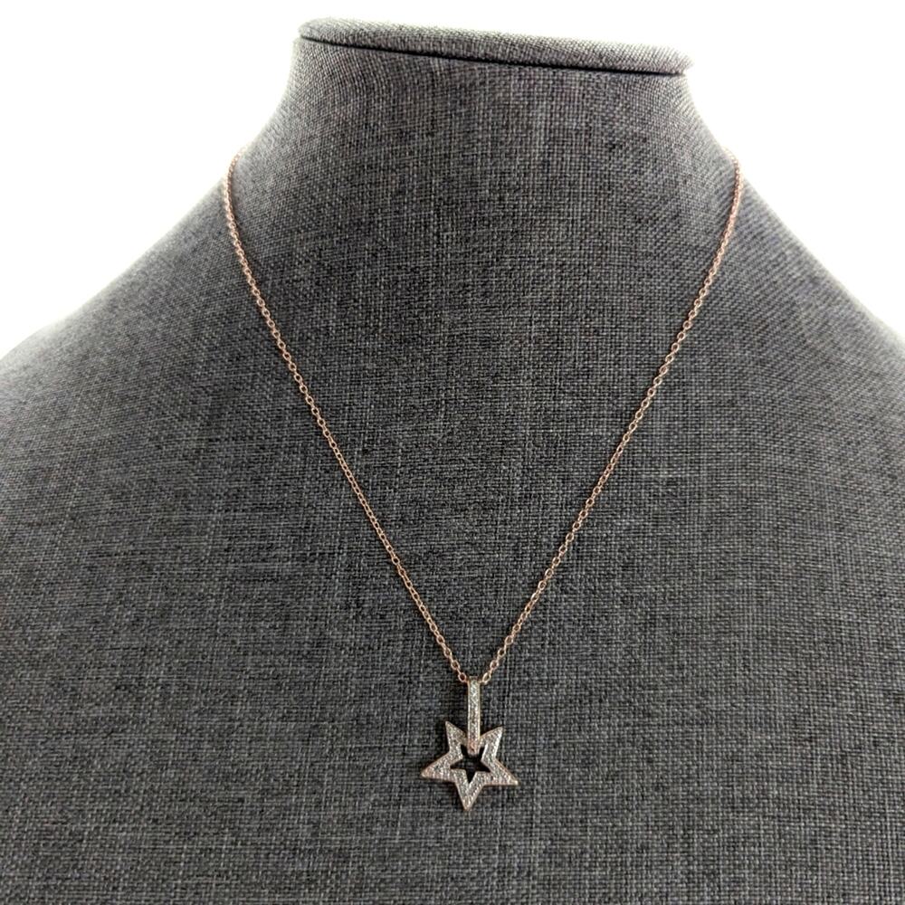 Pave Rhinestone Style Rose Gold Diamond Bling Star 925 Sterling Silver Necklace